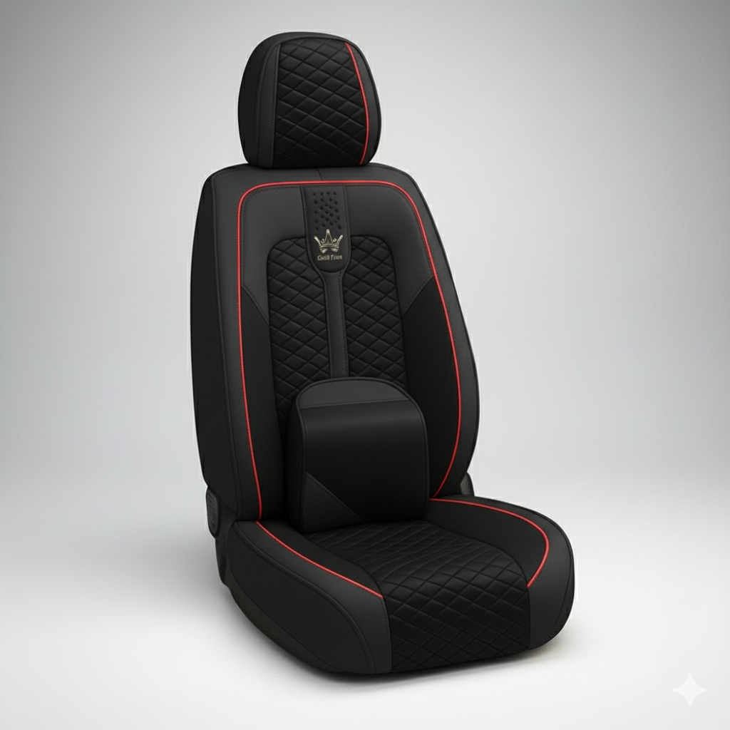 غلاف مقاعد باللون الاسود والخط الاحمر الفخم مع وسادتين طبية