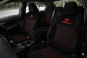 دوشمة كورلا هايبرد  لون اسود بتطريز احمر من القماش قالب بلادي